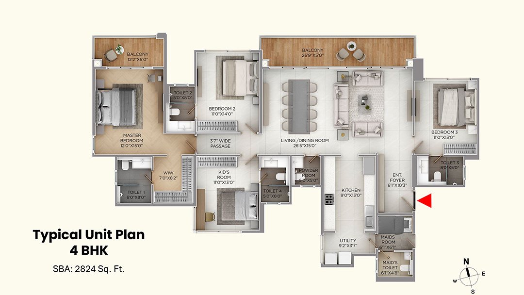 Purva Silversky 4 BHK Floorplan